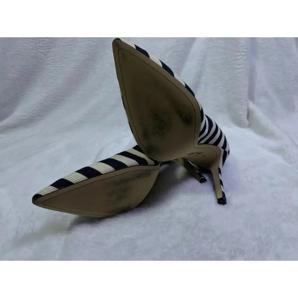 Sam Edelman black white 4" Stripe Heels Stiletto Sz. 7 M US 37 EU Women’s Canvas - Picture 10 of 11